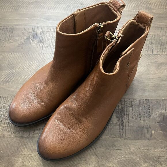 Franco Sarto Womens 7 Liz Zippered Leather Bootie Boot Shoe Cognac MSRP $160 - Picture 6 of 6